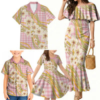 Akala Hamele Palaka Plumeria Family Matching Mermaid Dress and Hawaiian Shirt Puakenikeni and Maile Lei LT9 - Polynesian Pride