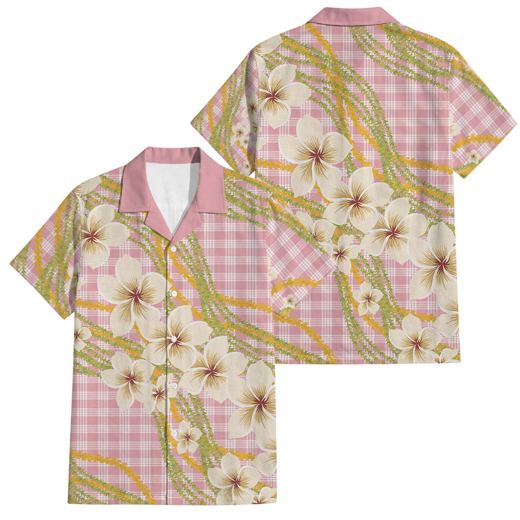 Akala Hamele Palaka Plumeria Family Matching Puletasi and Hawaiian Shirt Puakenikeni and Maile Lei LT9 Dad's Shirt - Short Sleeve Dusty Rose - Polynesian Pride