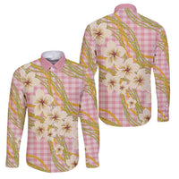 Akala Hamele Palaka Plumeria Family Matching Puletasi and Hawaiian Shirt Puakenikeni and Maile Lei LT9 Dad's Shirt - Long Sleeve Dusty Rose - Polynesian Pride