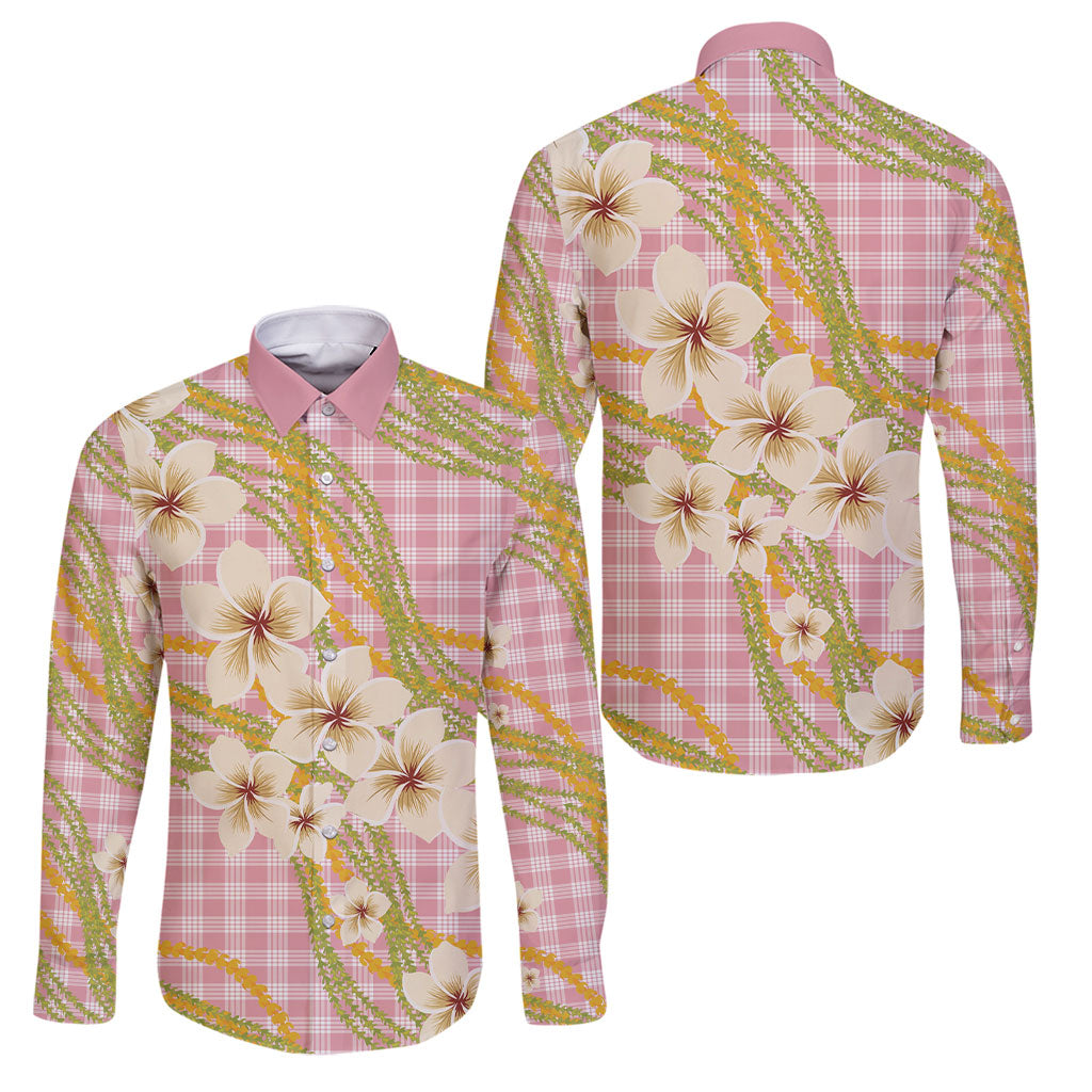 Akala Hamele Palaka Plumeria Family Matching Summer Maxi Dress and Hawaiian Shirt Puakenikeni and Maile Lei