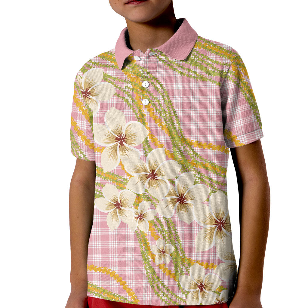 Akala Hamele Palaka Plumeria Kid Polo Shirt Puakenikeni and Maile Lei LT9 Kid Dusty Rose - Polynesian Pride