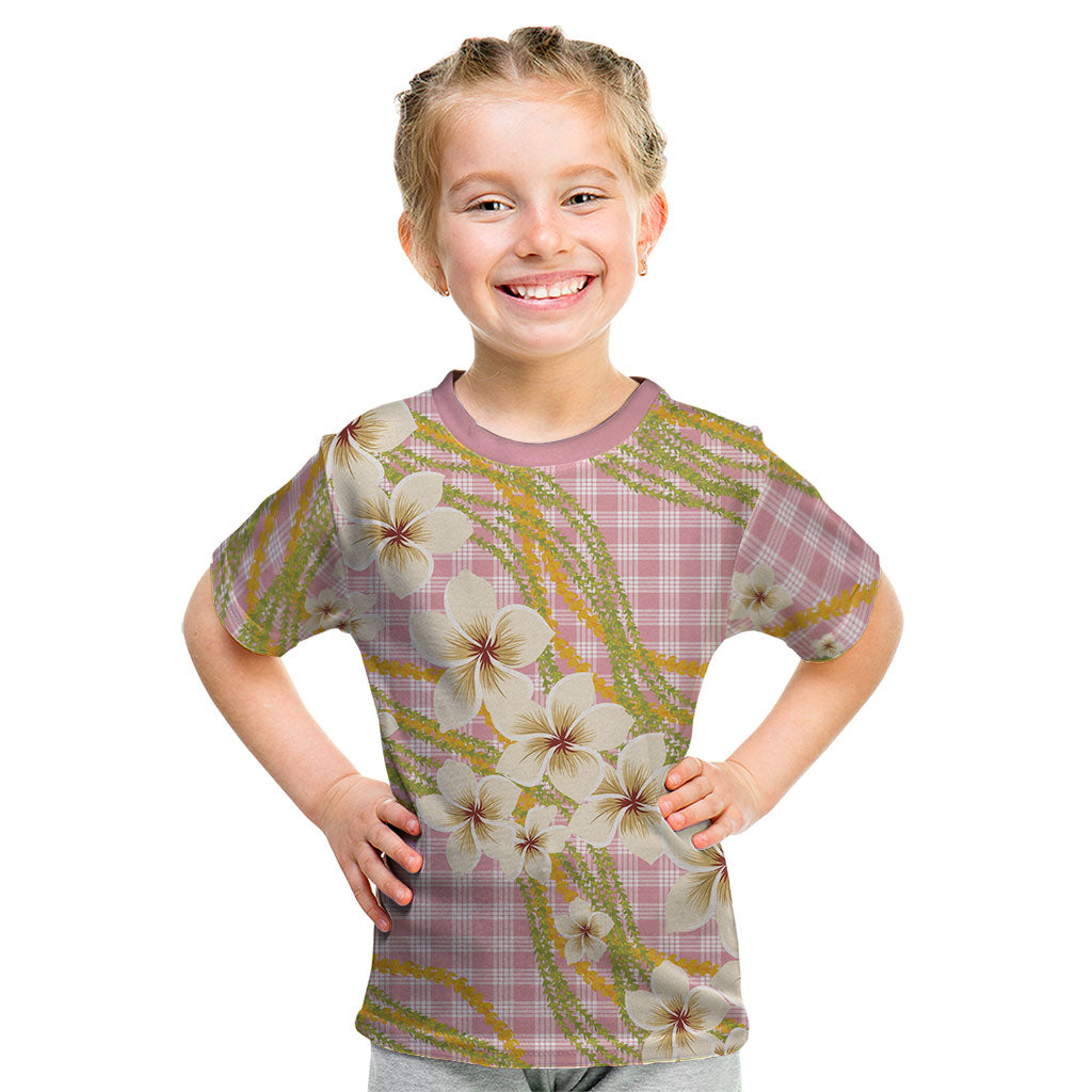 Akala Hamele Palaka Plumeria Kid T Shirt Puakenikeni and Maile Lei LT9 Dusty Rose - Polynesian Pride