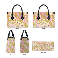 Akala Hamele Palaka Plumeria Leather Bag Puakenikeni and Maile Lei