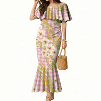 Akala Hamele Palaka Plumeria Mermaid Dress Puakenikeni and Maile Lei LT9 Women Dusty Rose - Polynesian Pride