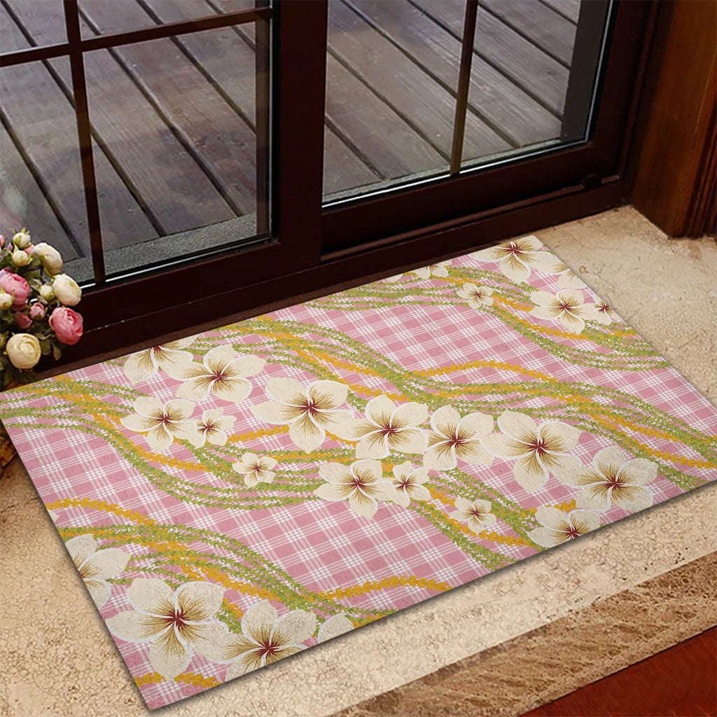 Akala Hamele Palaka Plumeria Rubber Doormat Puakenikeni and Maile Lei