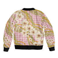Akala Hamele Palaka Plumeria Sleeve Zip Bomber Jacket Puakenikeni and Maile Lei
