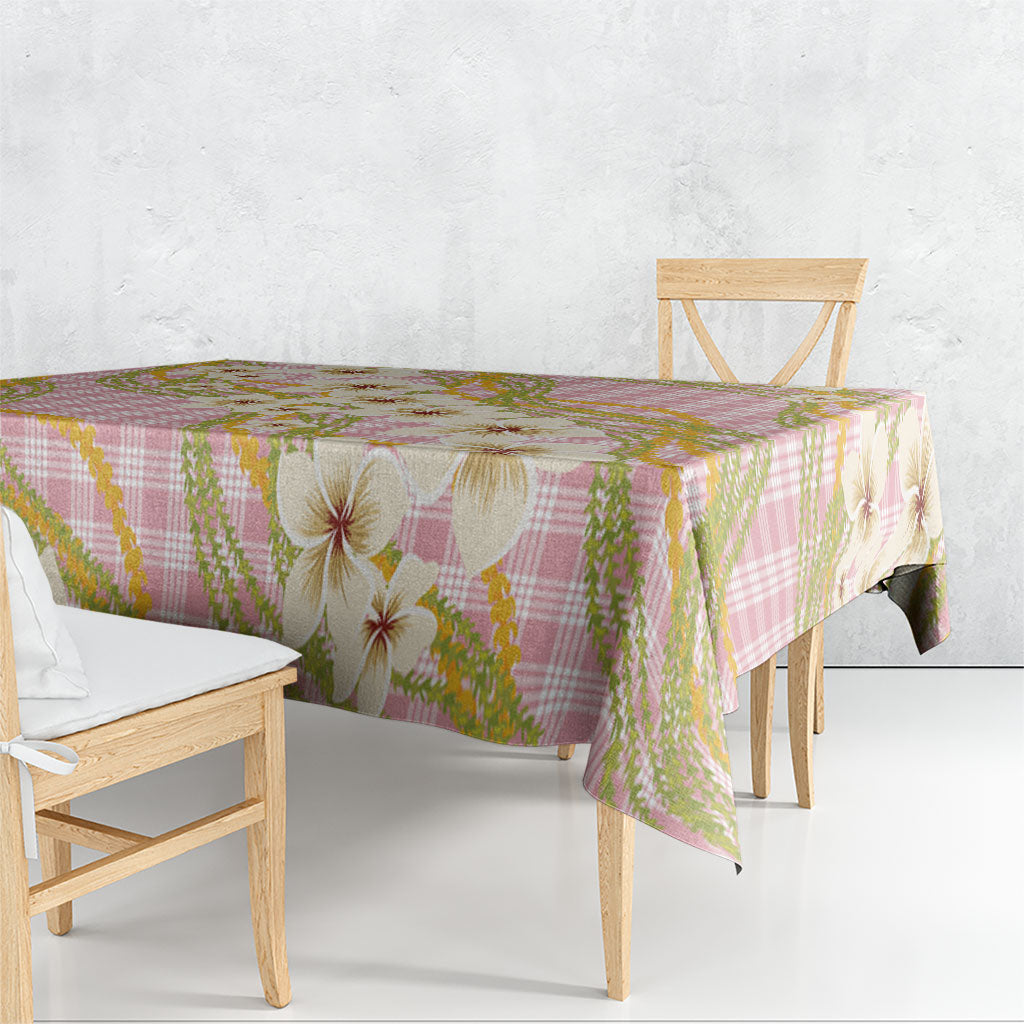 Akala Hamele Palaka Plumeria Tablecloth Puakenikeni and Maile Lei