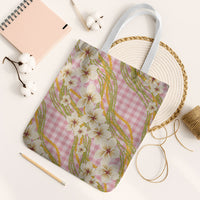 Akala Hamele Palaka Plumeria Tote Bag Puakenikeni and Maile Lei LT9 White Strap One Size Dusty Rose - Polynesian Pride