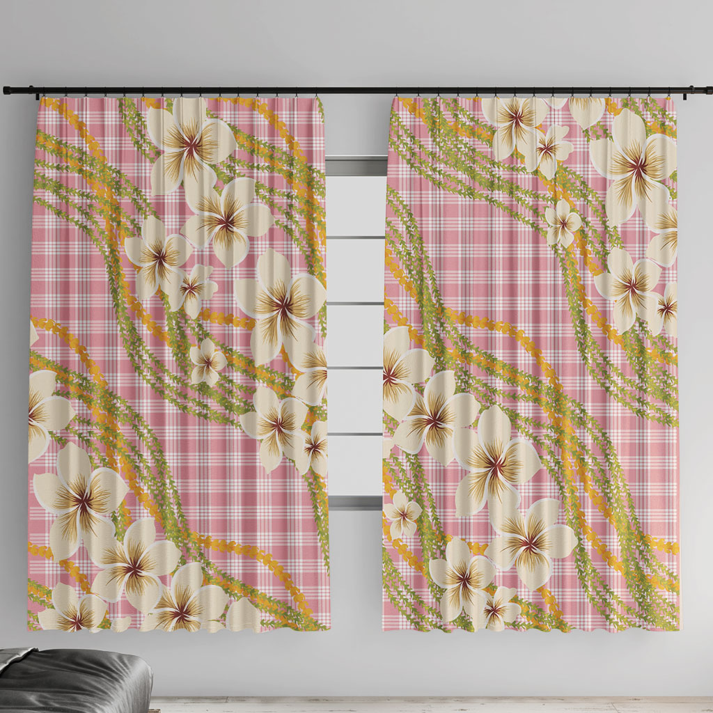 Akala Hamele Palaka Plumeria Window Curtain Puakenikeni and Maile Lei