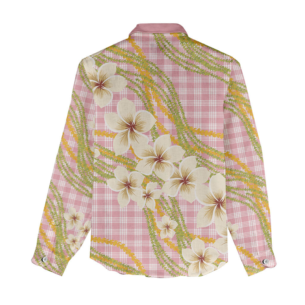 Akala Hamele Palaka Plumeria Women Casual Shirt Puakenikeni and Maile Lei LT9 - Polynesian Pride