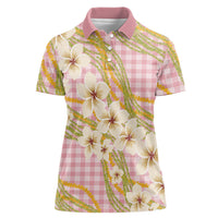 Akala Hamele Palaka Plumeria Women Polo Shirt Puakenikeni and Maile Lei LT9 Female Dusty Rose - Polynesian Pride
