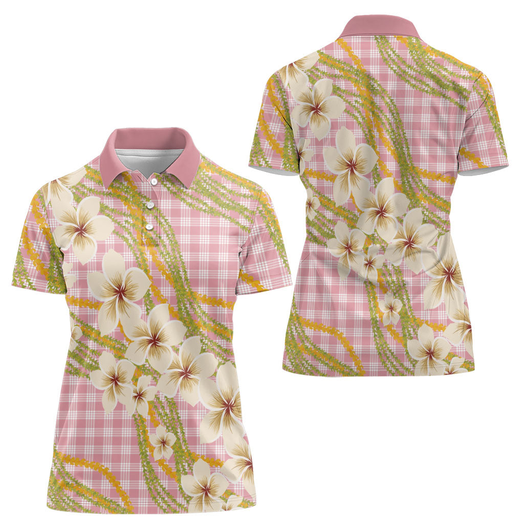 Akala Hamele Palaka Plumeria Women Polo Shirt Puakenikeni and Maile Lei LT9 - Polynesian Pride
