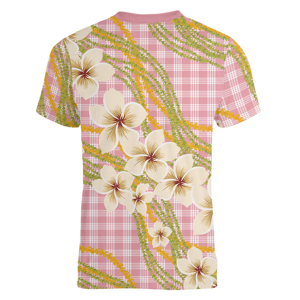 Akala Hamele Palaka Plumeria Women V-Neck T-Shirt Puakenikeni and Maile Lei LT9 - Polynesian Pride