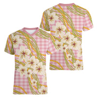 Akala Hamele Palaka Plumeria Women V-Neck T-Shirt Puakenikeni and Maile Lei LT9 - Polynesian Pride