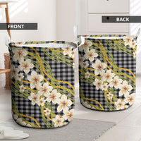 Ele'ele Hawai'i Palaka Plumeria Laundry Basket Puakenikeni and Maile Lei