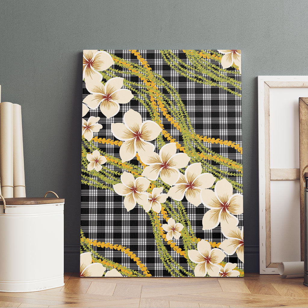 Ele'ele Hawai'i Palaka Plumeria Canvas Wall Art Puakenikeni and Maile Lei