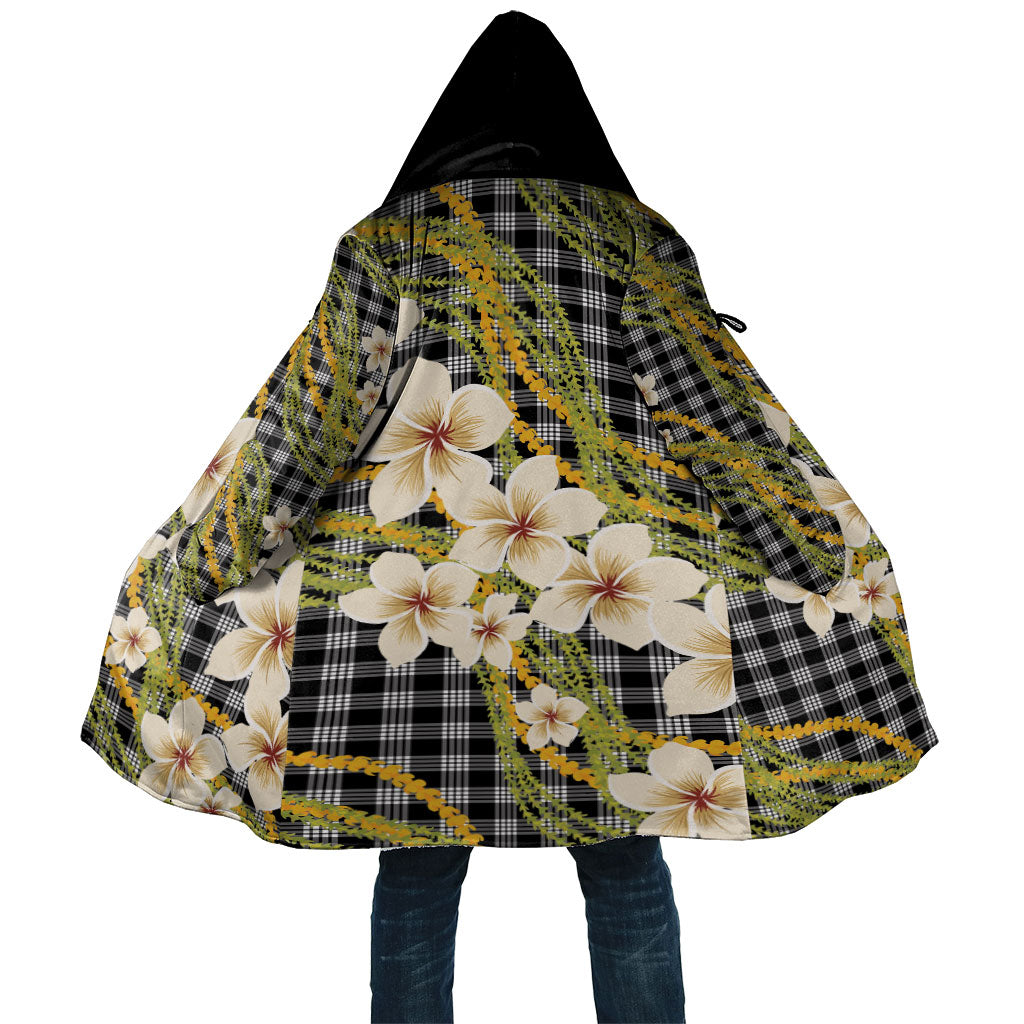 Ele'ele Hawai'i Palaka Plumeria Cloak Puakenikeni and Maile Lei LT9 Unisex Black - Polynesian Pride
