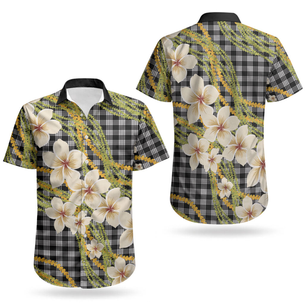 Ele'ele Hawai'i Palaka Plumeria Couples Matching Off Shoulder Maxi Dress and Hawaiian Shirt Puakenikeni and Maile Lei LT9 - Polynesian Pride
