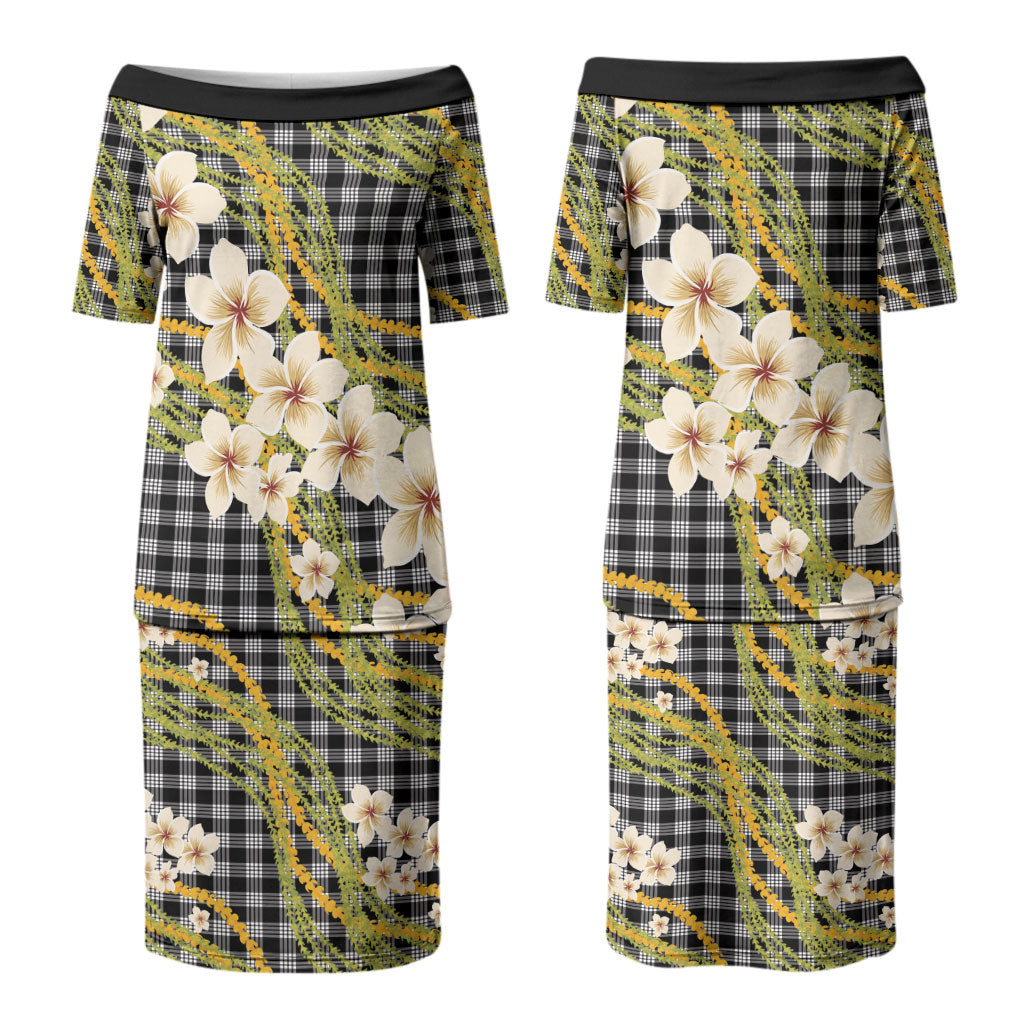 Ele'ele Hawai'i Palaka Plumeria Couples Matching Puletasi and Hawaiian Shirt Puakenikeni and Maile Lei LT9 - Polynesian Pride