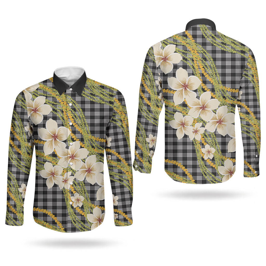 Ele'ele Hawai'i Palaka Plumeria Couples Matching Puletasi and Long Sleeve Button Shirt Puakenikeni and Maile Lei LT9 - Polynesian Pride