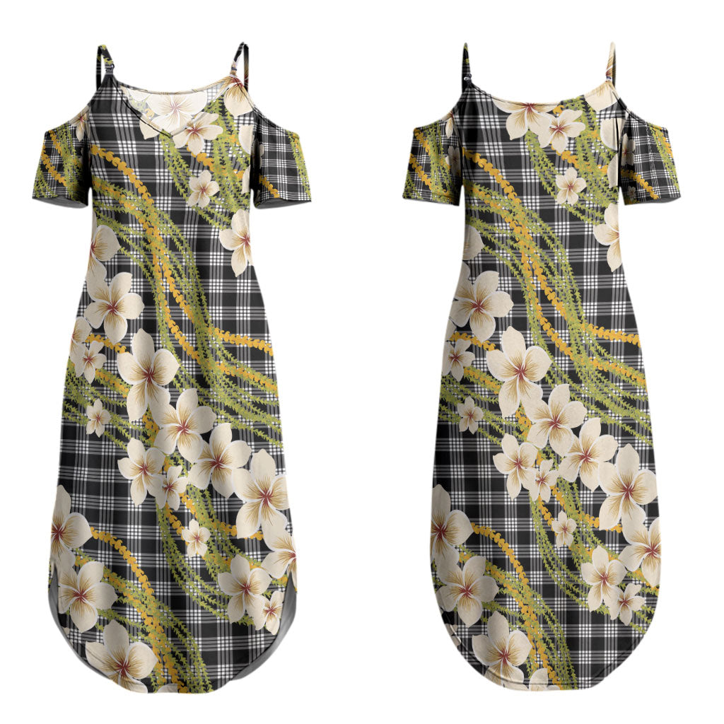 Ele'ele Hawai'i Palaka Plumeria Couples Matching Summer Maxi Dress and Hawaiian Shirt Puakenikeni and Maile Lei LT9 - Polynesian Pride