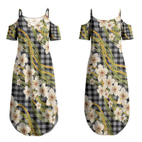 Ele'ele Hawai'i Palaka Plumeria Couples Matching Summer Maxi Dress and Hawaiian Shirt Puakenikeni and Maile Lei LT9 - Polynesian Pride