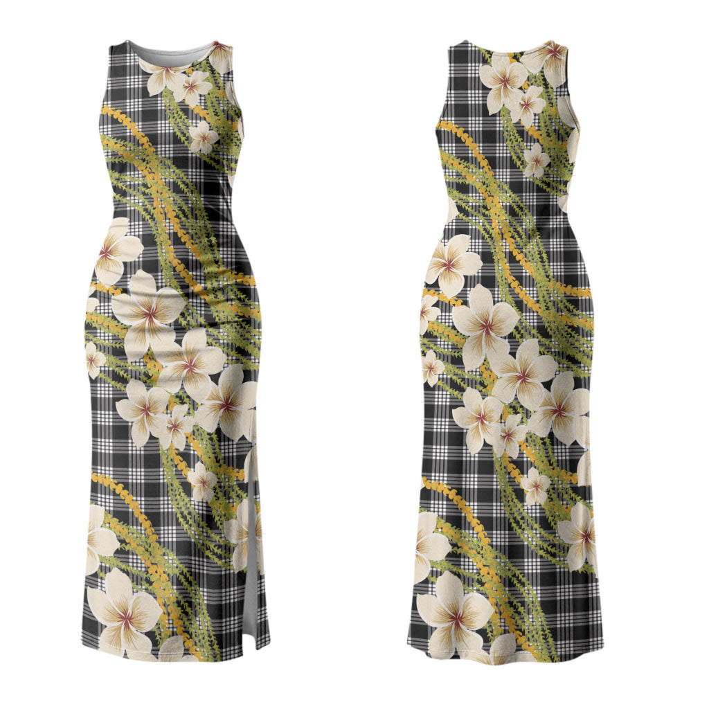 Ele'ele Hawai'i Palaka Plumeria Couples Matching Tank Maxi Dress and Long Sleeve Button Shirt Puakenikeni and Maile Lei LT9 - Polynesian Pride