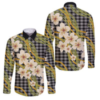 Ele'ele Hawai'i Palaka Plumeria Family Matching Off The Shoulder Long Sleeve Dress and Hawaiian Shirt Puakenikeni and Maile Lei LT9 Dad's Shirt - Long Sleeve Black - Polynesian Pride