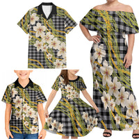 Ele'ele Hawai'i Palaka Plumeria Family Matching Off Shoulder Maxi Dress and Hawaiian Shirt Puakenikeni and Maile Lei LT9 - Polynesian Pride