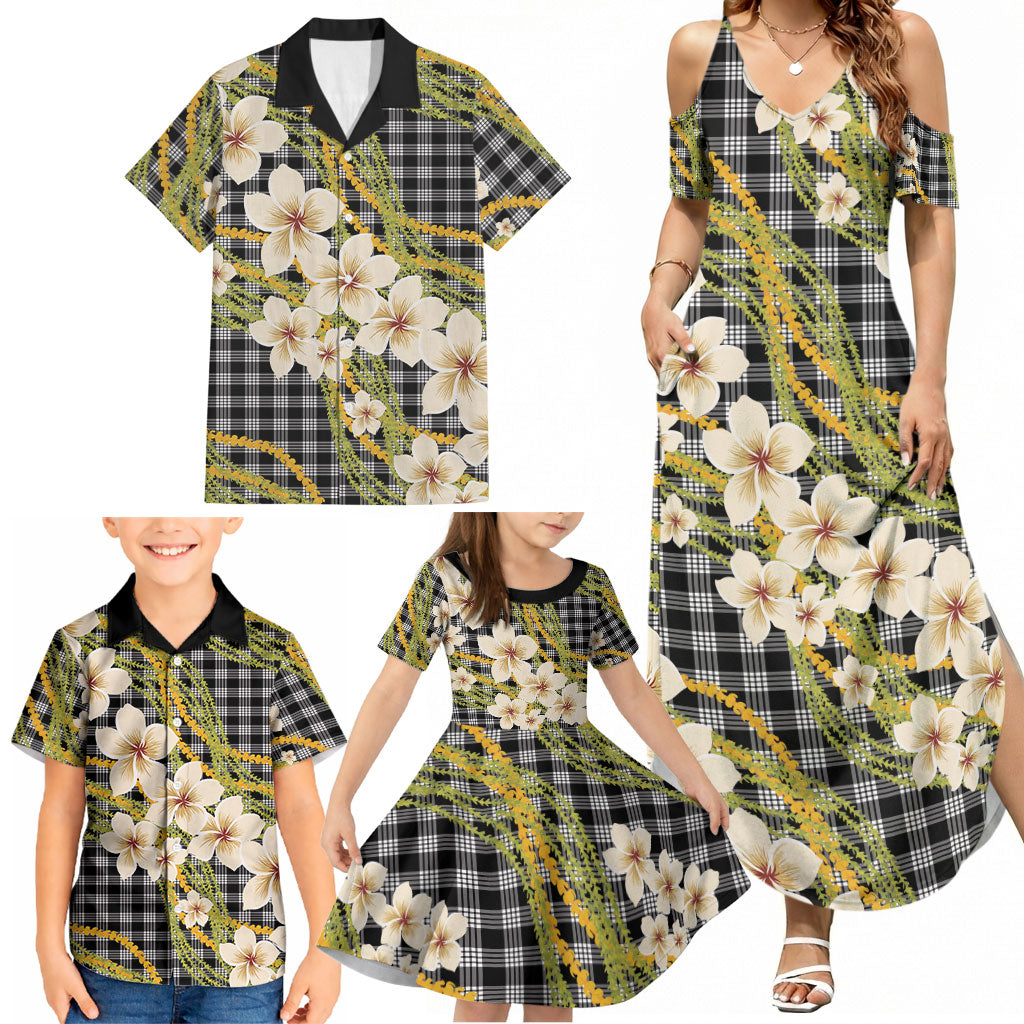 Ele'ele Hawai'i Palaka Plumeria Family Matching Summer Maxi Dress and Hawaiian Shirt Puakenikeni and Maile Lei LT9 - Polynesian Pride