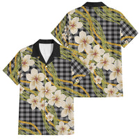 Ele'ele Hawai'i Palaka Plumeria Family Matching Summer Maxi Dress and Hawaiian Shirt Puakenikeni and Maile Lei LT9 Dad's Shirt - Short Sleeve Black - Polynesian Pride