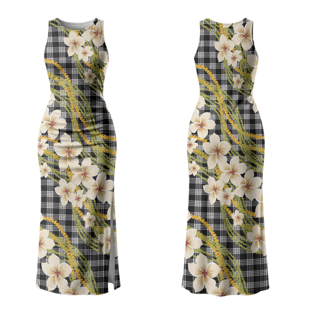 Ele'ele Hawai'i Palaka Plumeria Family Matching Tank Maxi Dress and Hawaiian Shirt Puakenikeni and Maile Lei LT9 Mom's Dress Black - Polynesian Pride