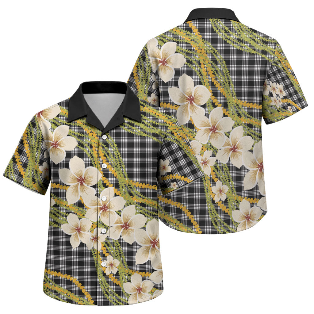 Ele'ele Hawai'i Palaka Plumeria Family Matching Tank Maxi Dress and Hawaiian Shirt Puakenikeni and Maile Lei LT9 Son's Shirt Black - Polynesian Pride