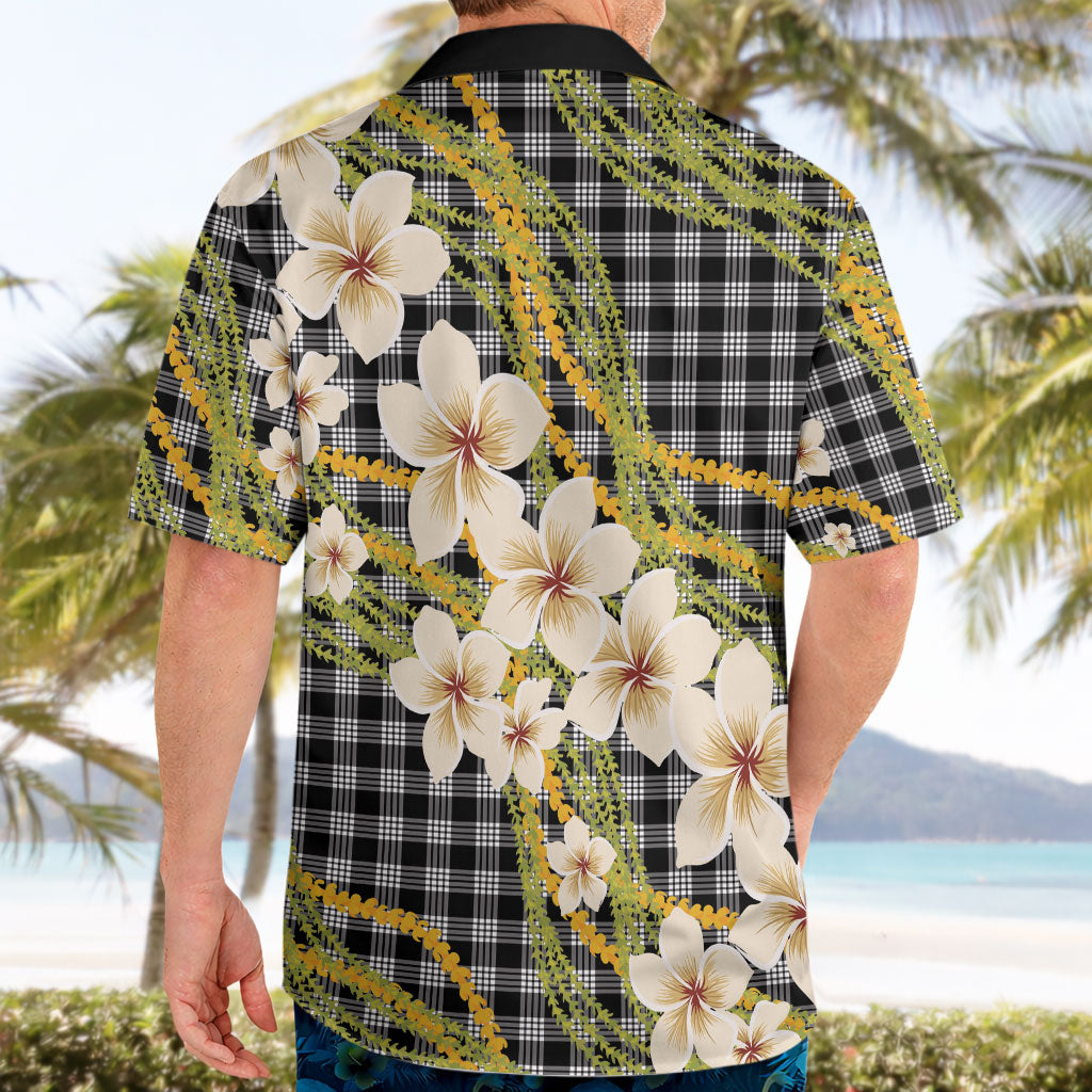 Ele'ele Hawai'i Palaka Plumeria Hawaiian Shirt Puakenikeni and Maile Lei