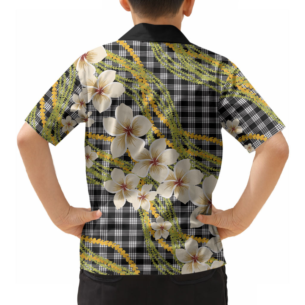 Ele'ele Hawai'i Palaka Plumeria Hawaiian Shirt Puakenikeni and Maile Lei