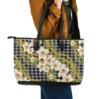 Ele'ele Hawai'i Palaka Plumeria Leather Tote Bag Puakenikeni and Maile Lei LT9 - Polynesian Pride