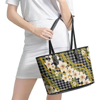 Ele'ele Hawai'i Palaka Plumeria Leather Tote Bag Puakenikeni and Maile Lei LT9 - Polynesian Pride