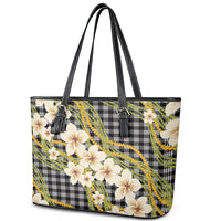 Ele'ele Hawai'i Palaka Plumeria Leather Tote Bag Puakenikeni and Maile Lei LT9 - Polynesian Pride