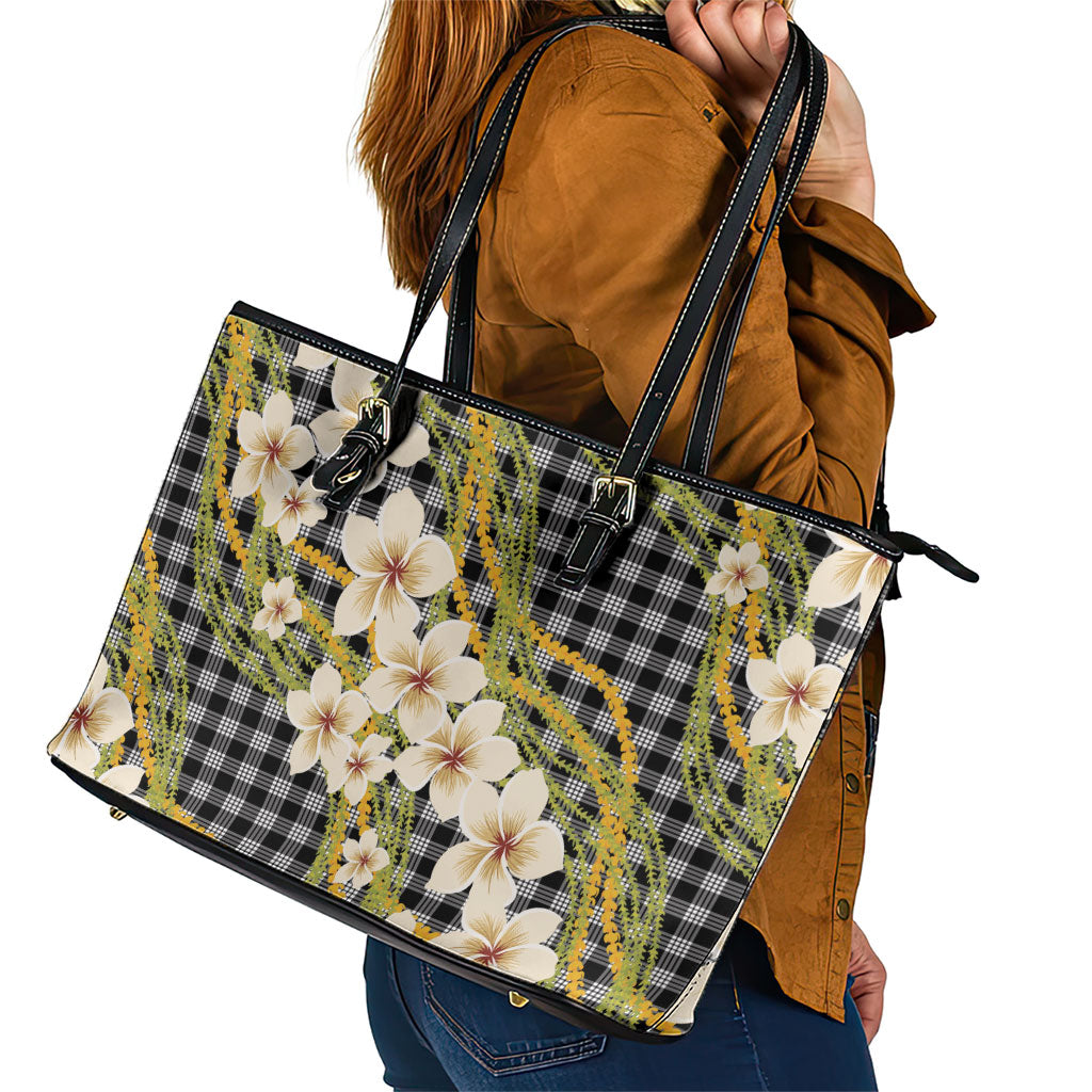 Ele'ele Hawai'i Palaka Plumeria Leather Tote Bag Puakenikeni and Maile Lei LT9 - Polynesian Pride