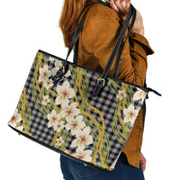Ele'ele Hawai'i Palaka Plumeria Leather Tote Bag Puakenikeni and Maile Lei LT9 - Polynesian Pride