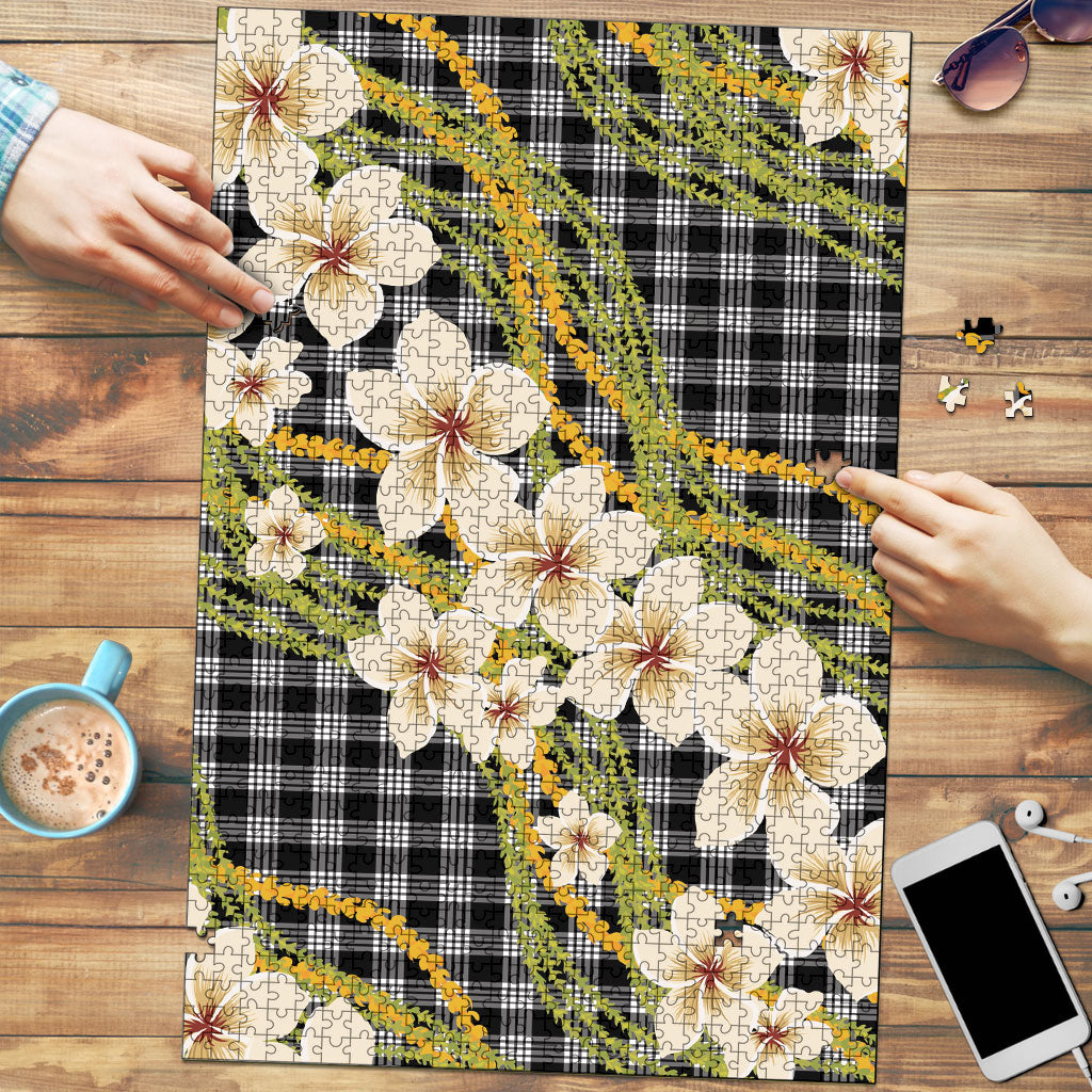 Ele'ele Hawai'i Palaka Plumeria Puzzle Puakenikeni and Maile Lei LT9 Black - Polynesian Pride