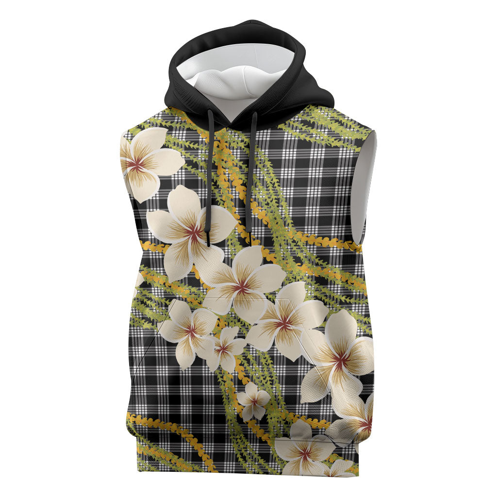 Ele'ele Hawai'i Palaka Plumeria Sleeveless Hoodie Puakenikeni and Maile Lei LT9 Black - Polynesian Pride