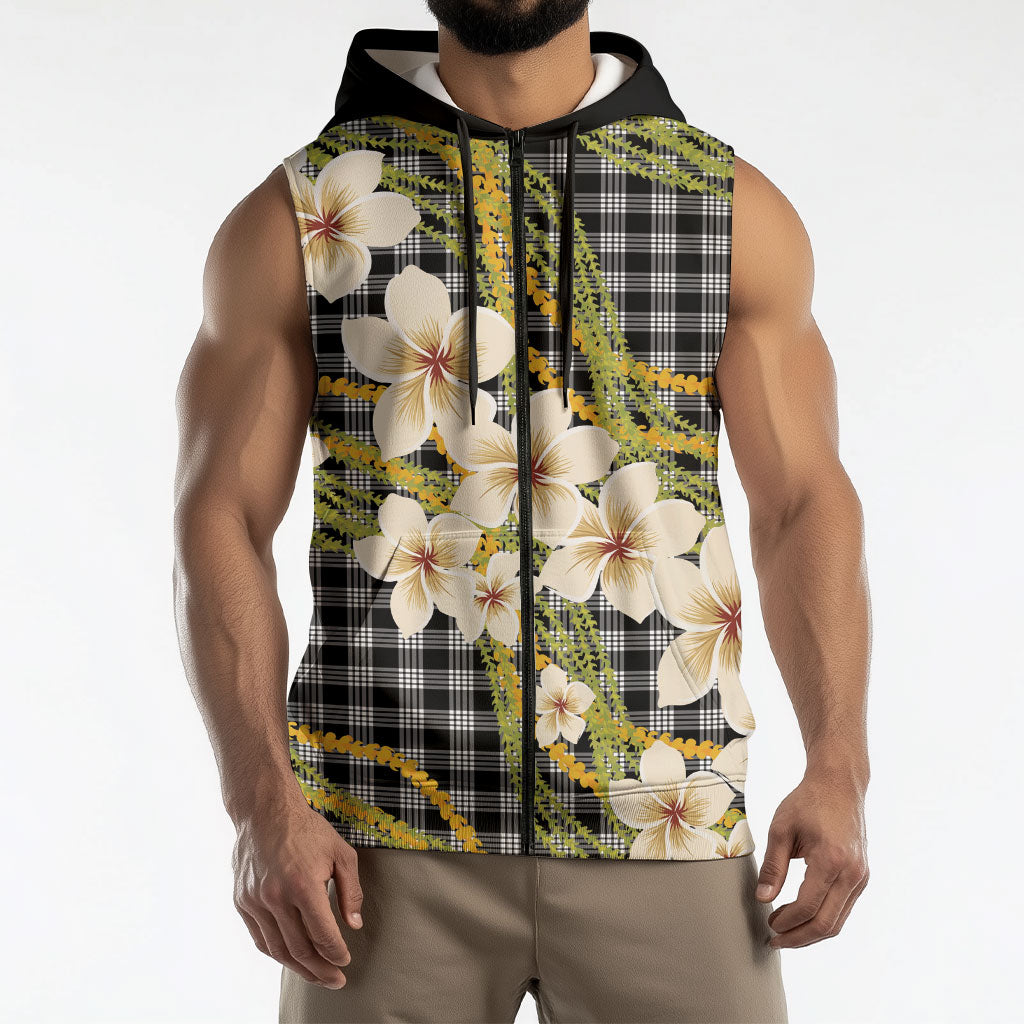Ele'ele Hawai'i Palaka Plumeria Sleeveless Zip Hoodie Puakenikeni and Maile Lei