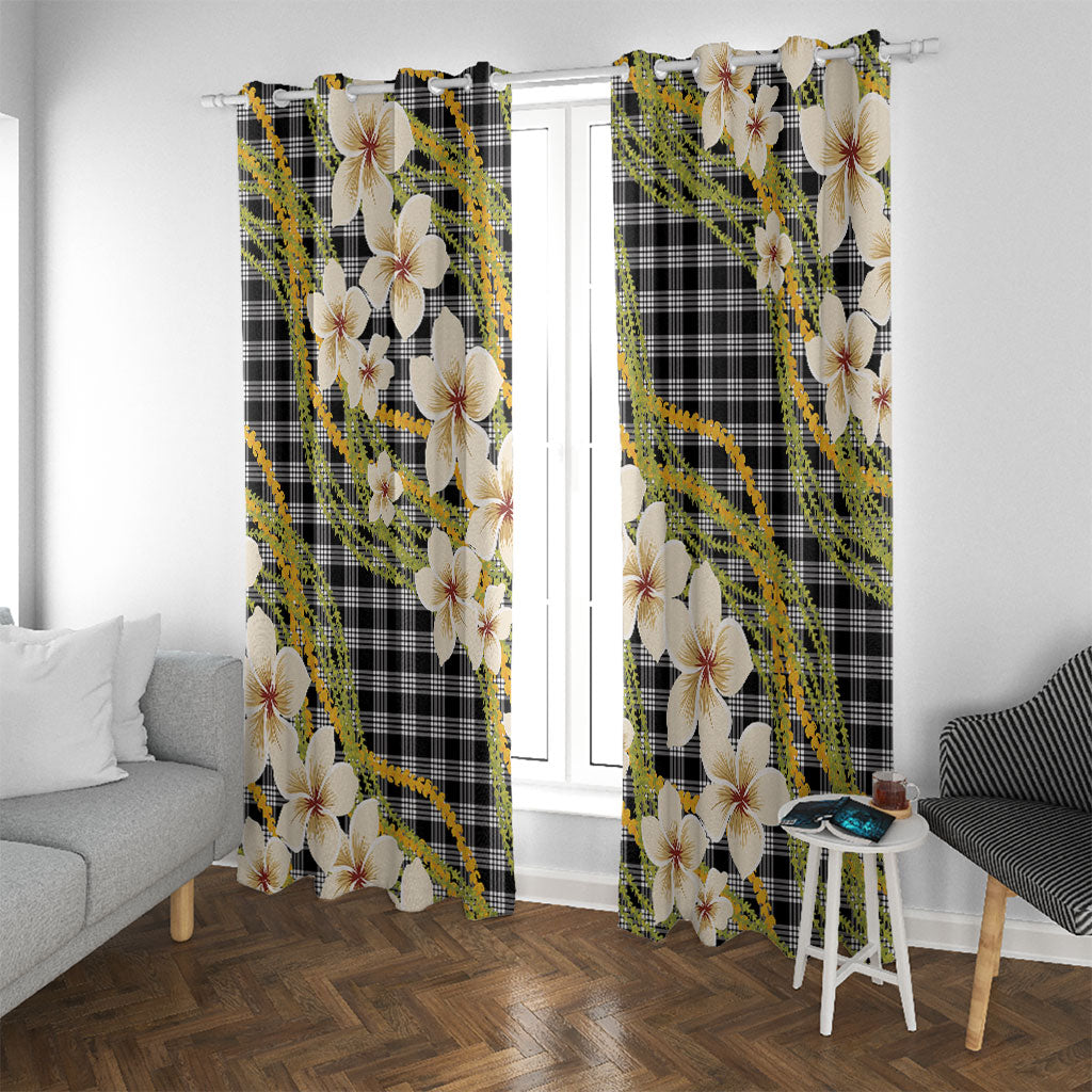 Ele'ele Hawai'i Palaka Plumeria Window Curtain Puakenikeni and Maile Lei