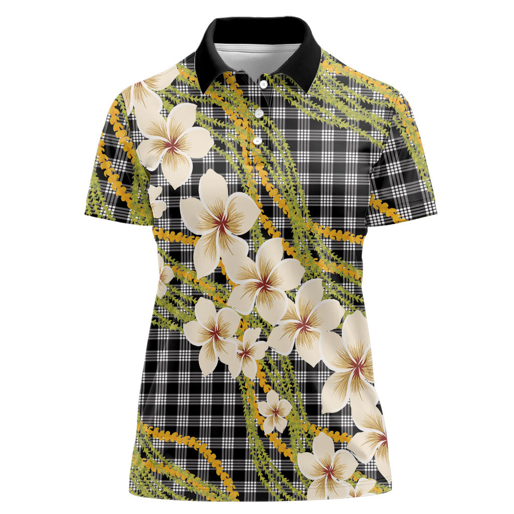 Ele'ele Hawai'i Palaka Plumeria Women Polo Shirt Puakenikeni and Maile Lei LT9 Female Black - Polynesian Pride