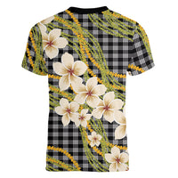 Ele'ele Hawai'i Palaka Plumeria Women V-Neck T-Shirt Puakenikeni and Maile Lei LT9 - Polynesian Pride