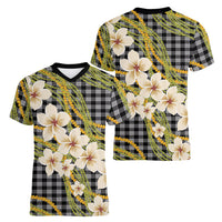 Ele'ele Hawai'i Palaka Plumeria Women V-Neck T-Shirt Puakenikeni and Maile Lei LT9 - Polynesian Pride