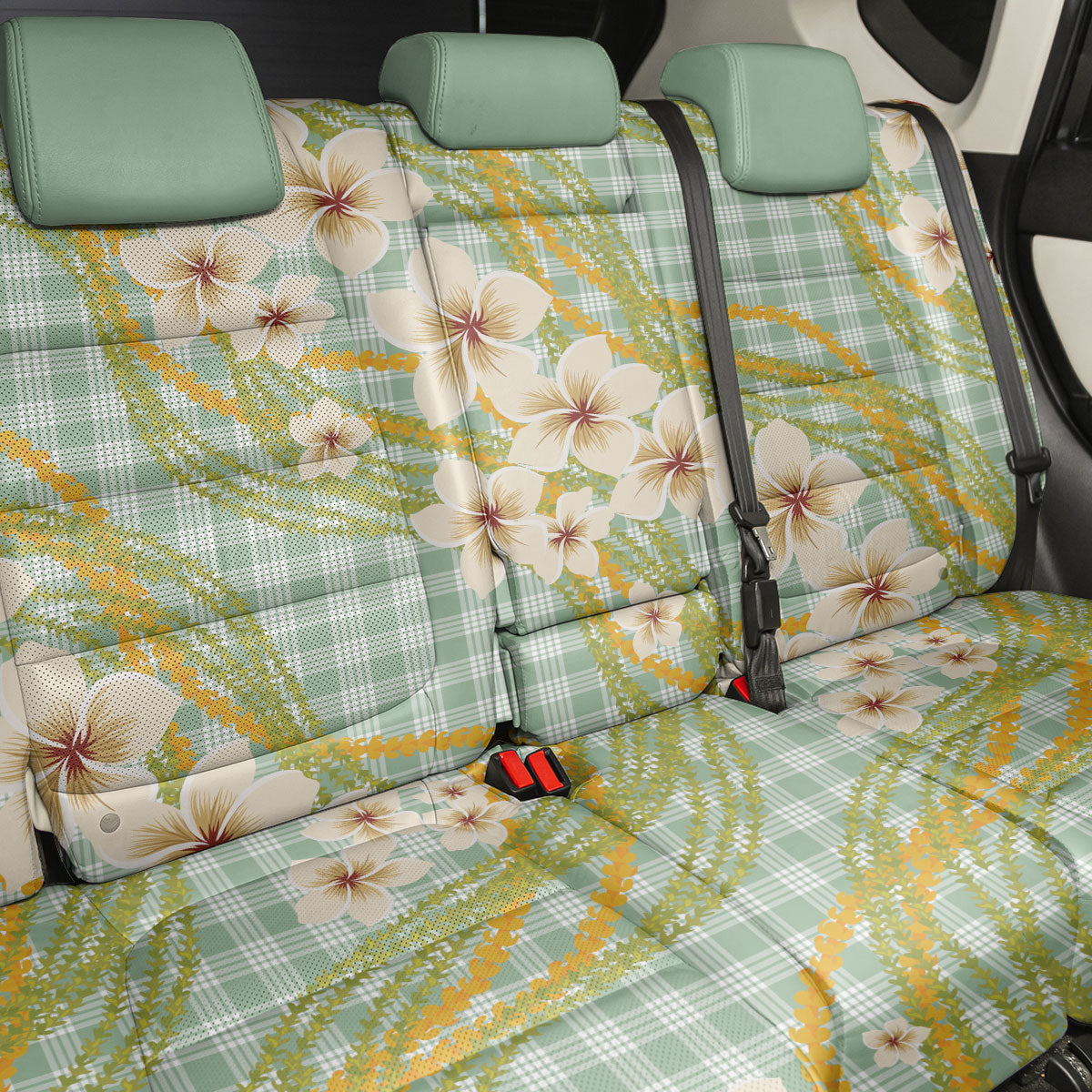 Liko Kukui Hawai'i Palaka Plumeria Back Car Seat Cover Puakenikeni and Maile Lei