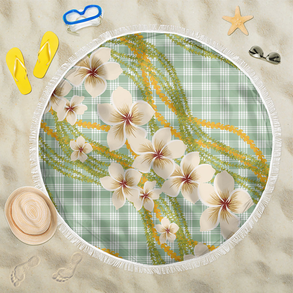 Liko Kukui Hawai'i Palaka Plumeria Beach Blanket Puakenikeni and Maile Lei LT9 One Size 150cm Sage Green - Polynesian Pride
