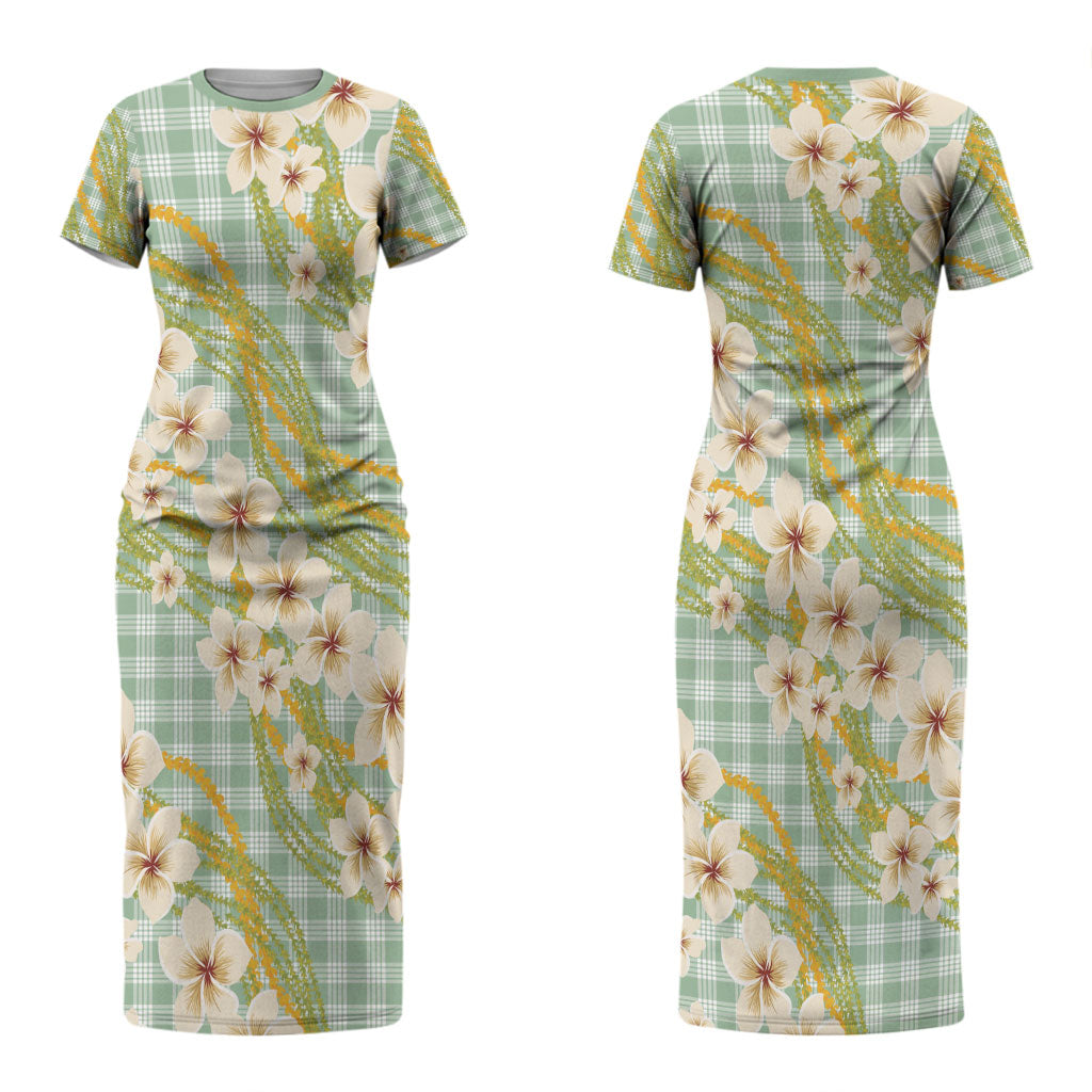 Liko Kukui Hawai'i Palaka Plumeria Couples Matching Short Sleeve Bodycon Dress and Long Sleeve Button Shirt Puakenikeni and Maile Lei LT9 - Polynesian Pride